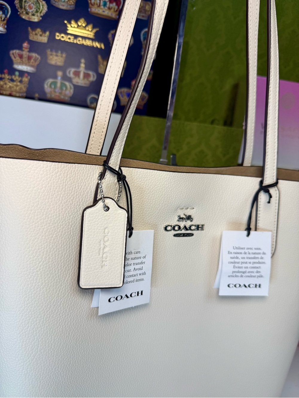 🆕 COACH Cream Pebbled Thea Tot with Double Handles and Tag MSRP:$425 - Picture 12 of 17